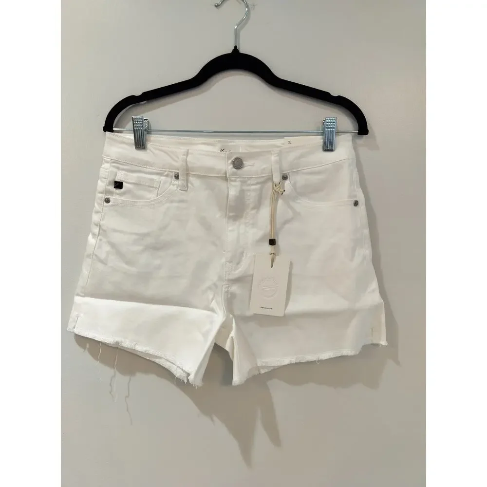 KanCan Women’s White High Rise Frayed Hem Denim Shorts Size XL - Picture 1 of 9